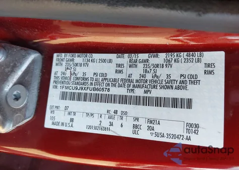 2015 Ford Escape Titanium from USA, damaged, VIN 1FMCU9J9XFUB60578